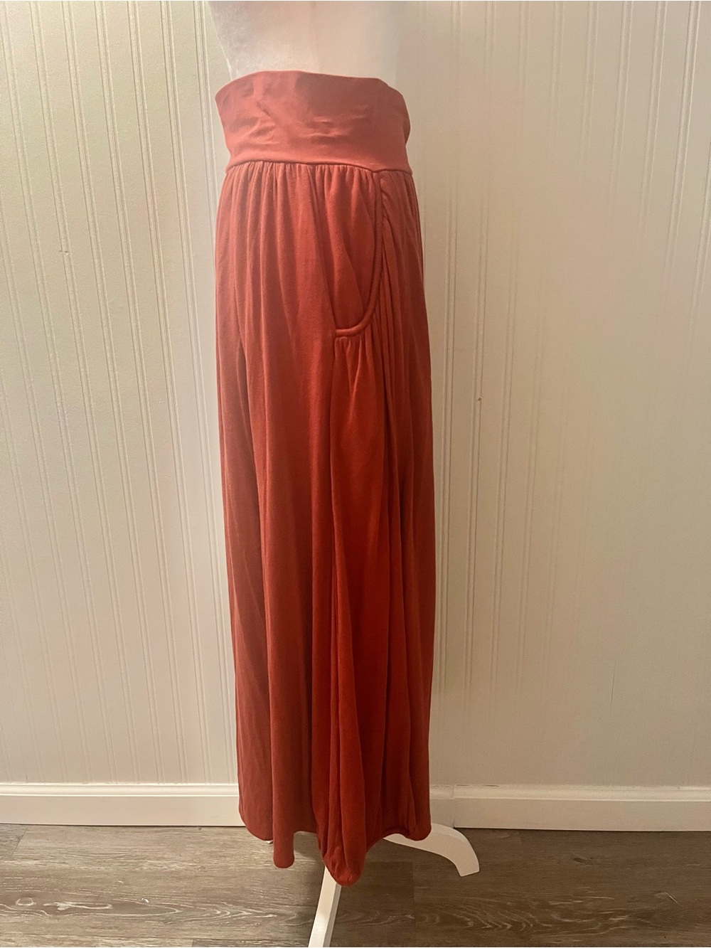 Garnet Hill Burnt Orange Maxi Skirt with Wide Waistband. Perfect Fall Skirt - Picture 5 of 8